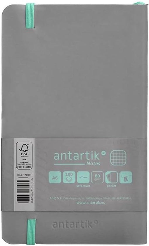 Taccuino con elastico - a righe - A6 - 100 pagine - grigio e blu turquesa