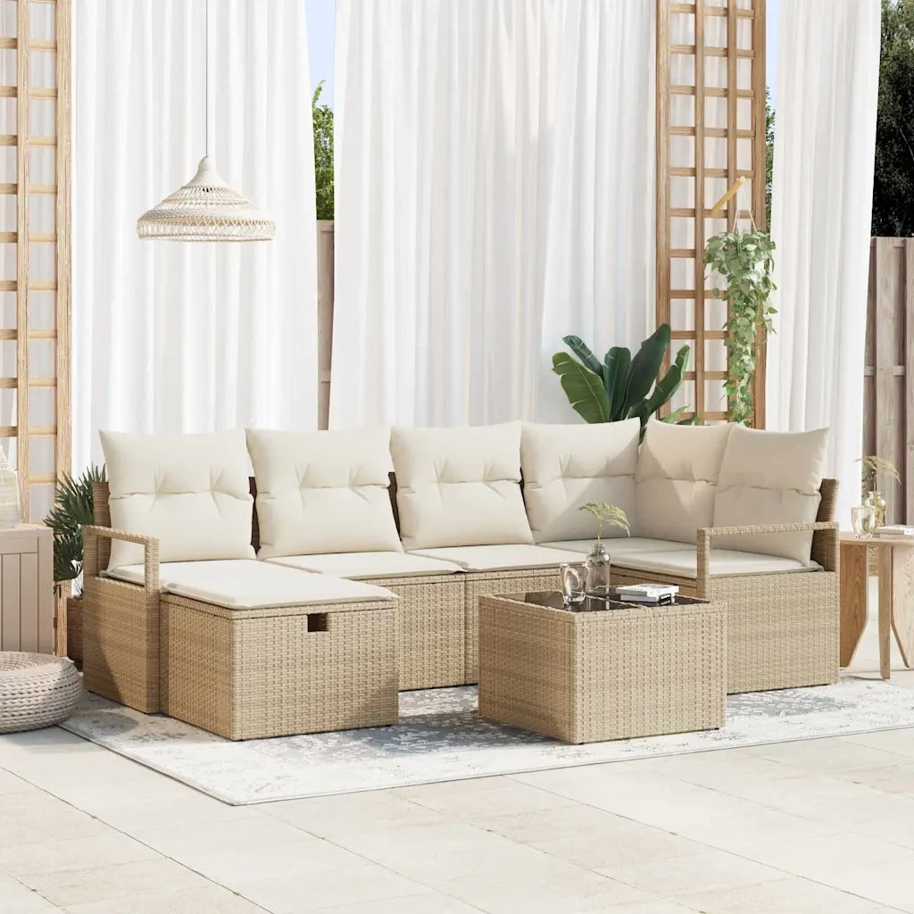Set Divano da Giardino con cuscino 7 pcs Beige Poly Rattan