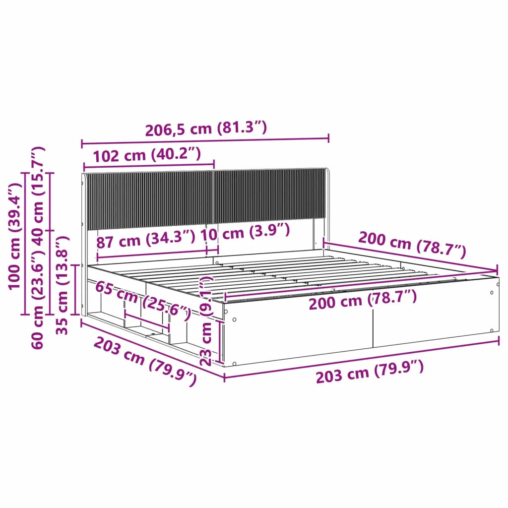 Letto da camera | Struttura del letto con stoccaggio e testata 3 pcs