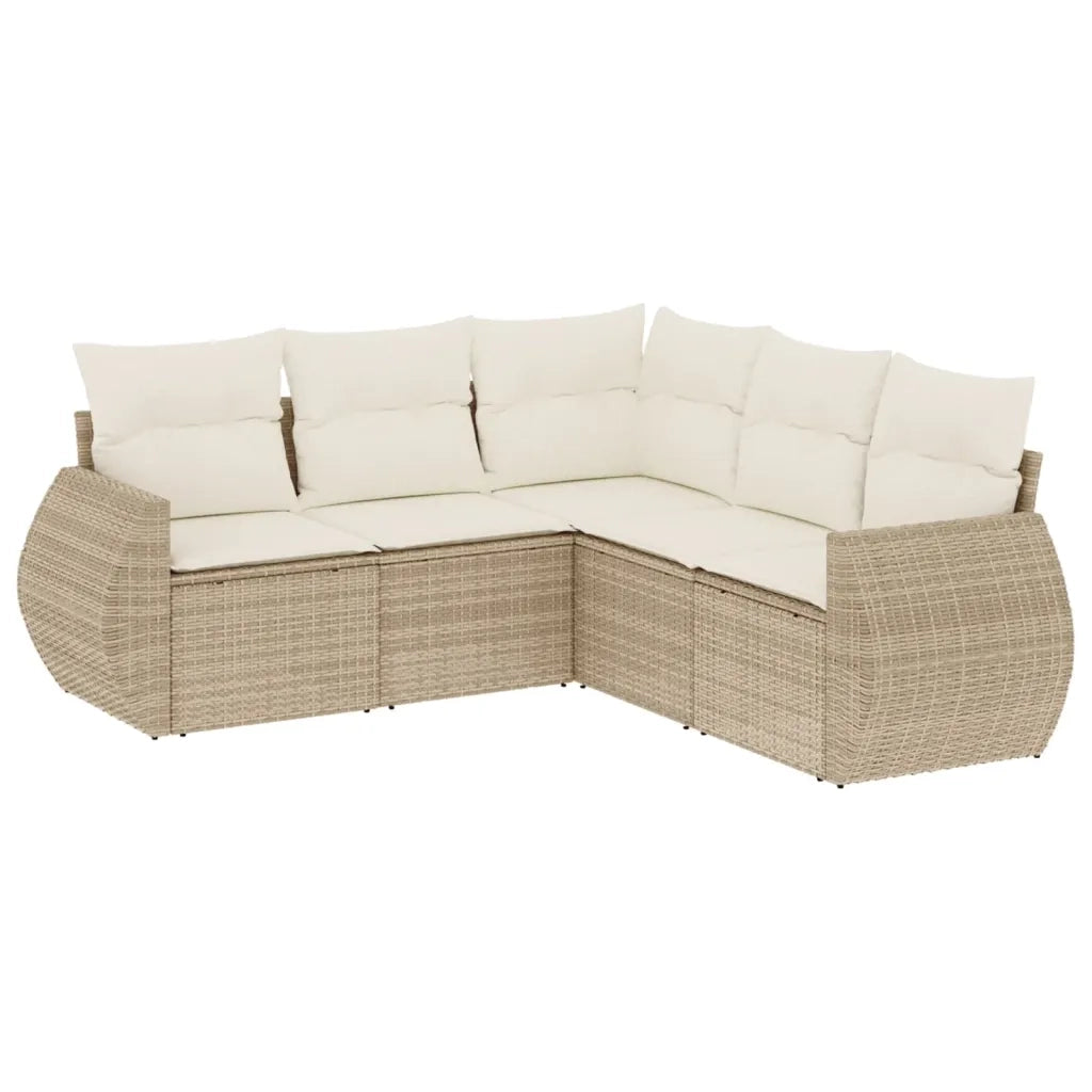 Set Divano da Giardino 5 pz con Cuscini Beige in Polyrattan 3221347