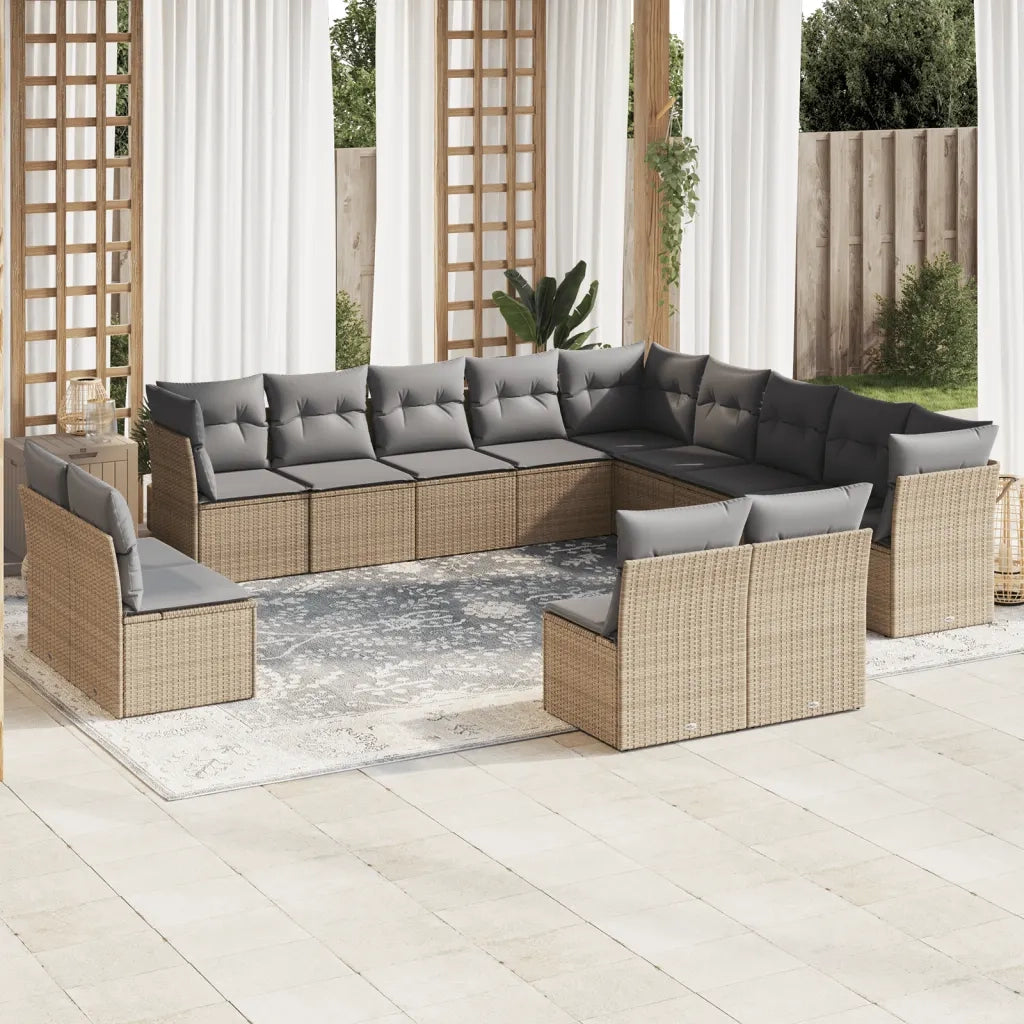 Set Divani da Giardino 12 pz con Cuscini Beige in Polyrattan 3218419