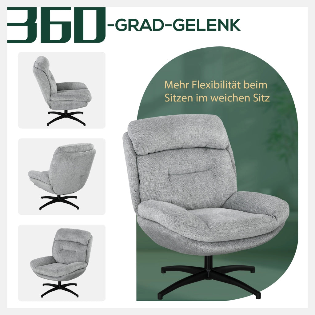 Poltrona girevole 360¡ã ¨C Xylo ¨C tessuto chenille grigio e nero con braccioli integrati
