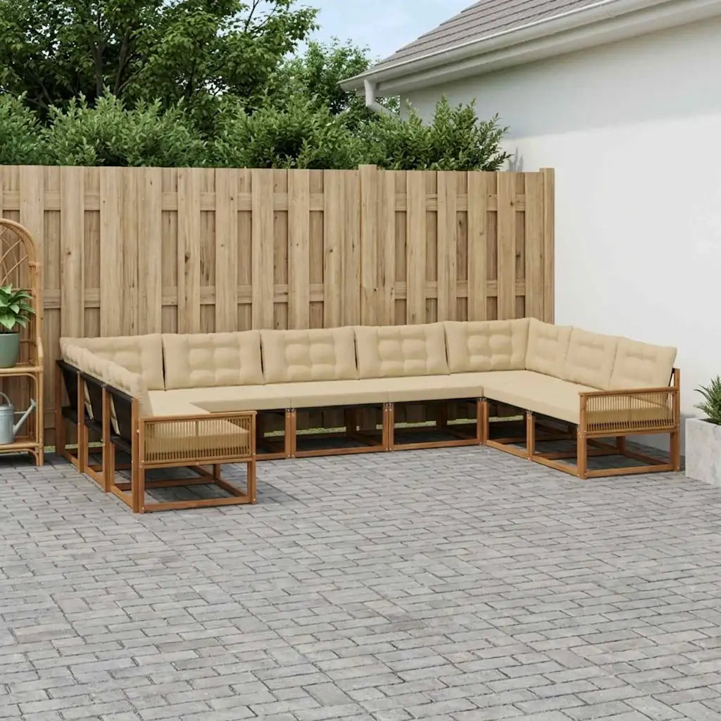 Set di divani da esterno con cuscino 9 pcs Naturale e Beige 3381685