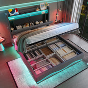 Letto 160x200cm imbottito - Xylo - LED USB tasche laterali idraulico