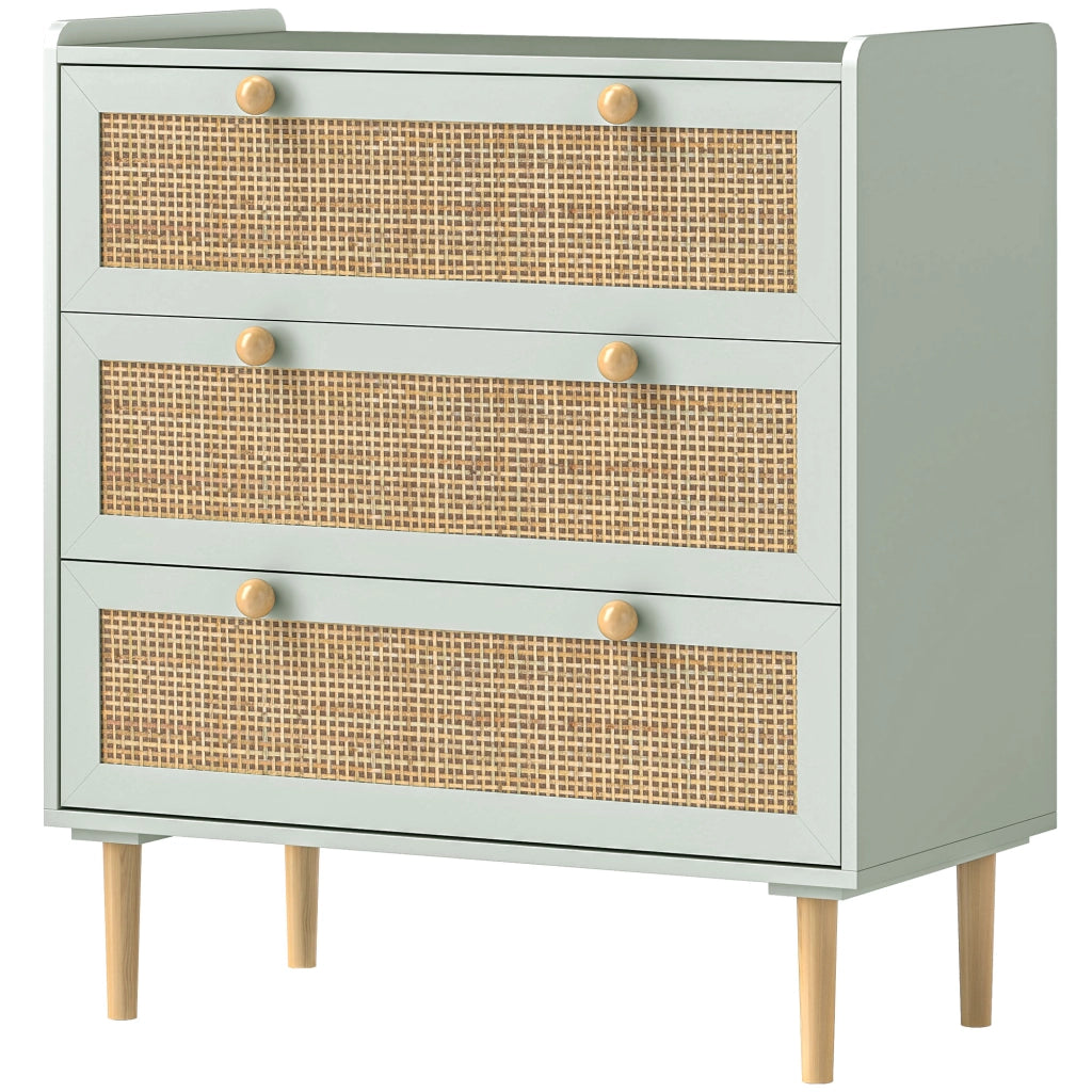 Cassettiera boh¨¦mien rattan naturale ¨C Xylo ¨C 3 cassetti verde oliva