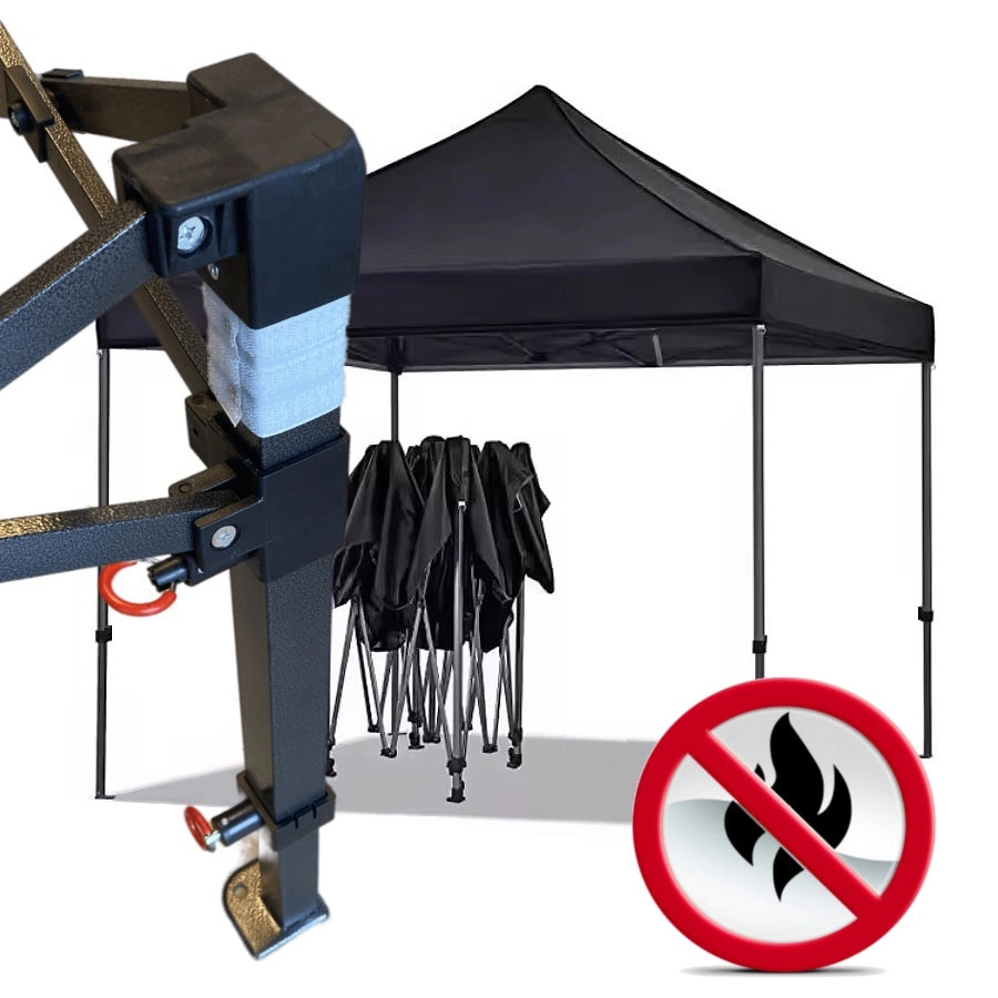 Gazebo 3x3m nero certificato IGNIFUGO SENZA laterali pieghevole portatile estendibile richiudibile estensibile acciaio per fiere eventi stand chiosco tenda tendone mercato mercatino