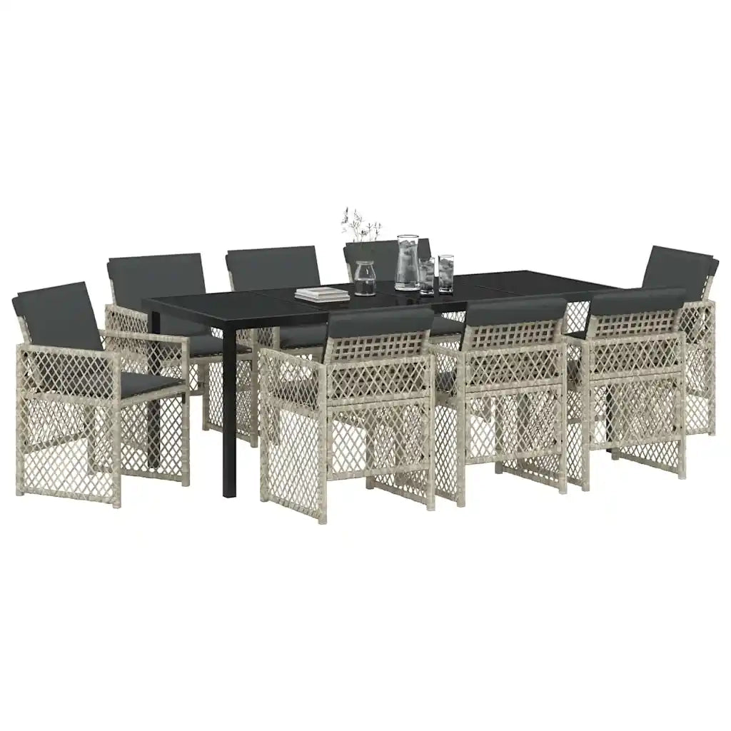 Set da Pranzo per Giardino 9 pcs Grigio chiaro polyrattan 3380640