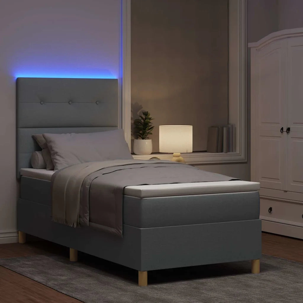 Letto a Sorgente LED Grigio chiaro 90 x 200 cm Tessuto