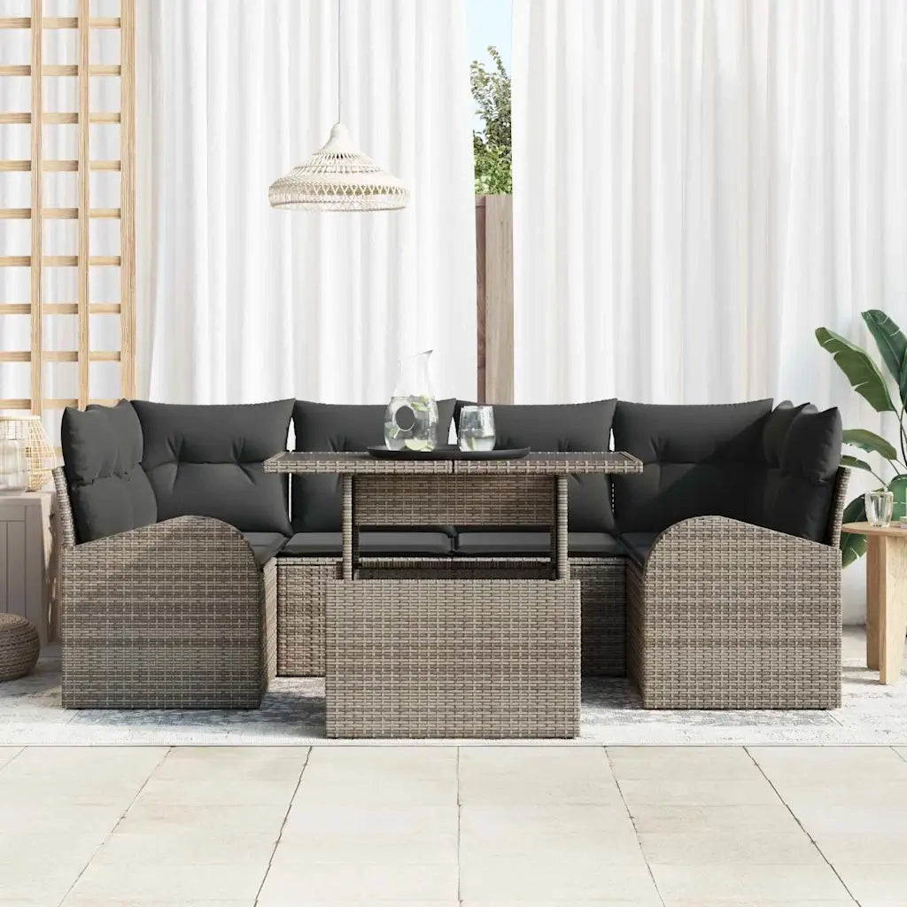 Set Divano da Giardino 7 pcs Grigio Rattan in Polipropilene