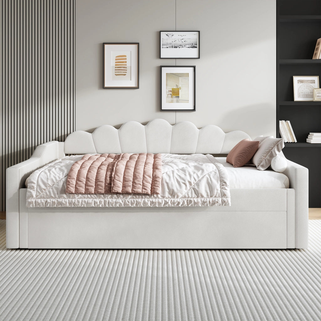 Letto Imbottito con LED e Letto Estraibile ¨C MINIMAL ¨C Beige 140x200