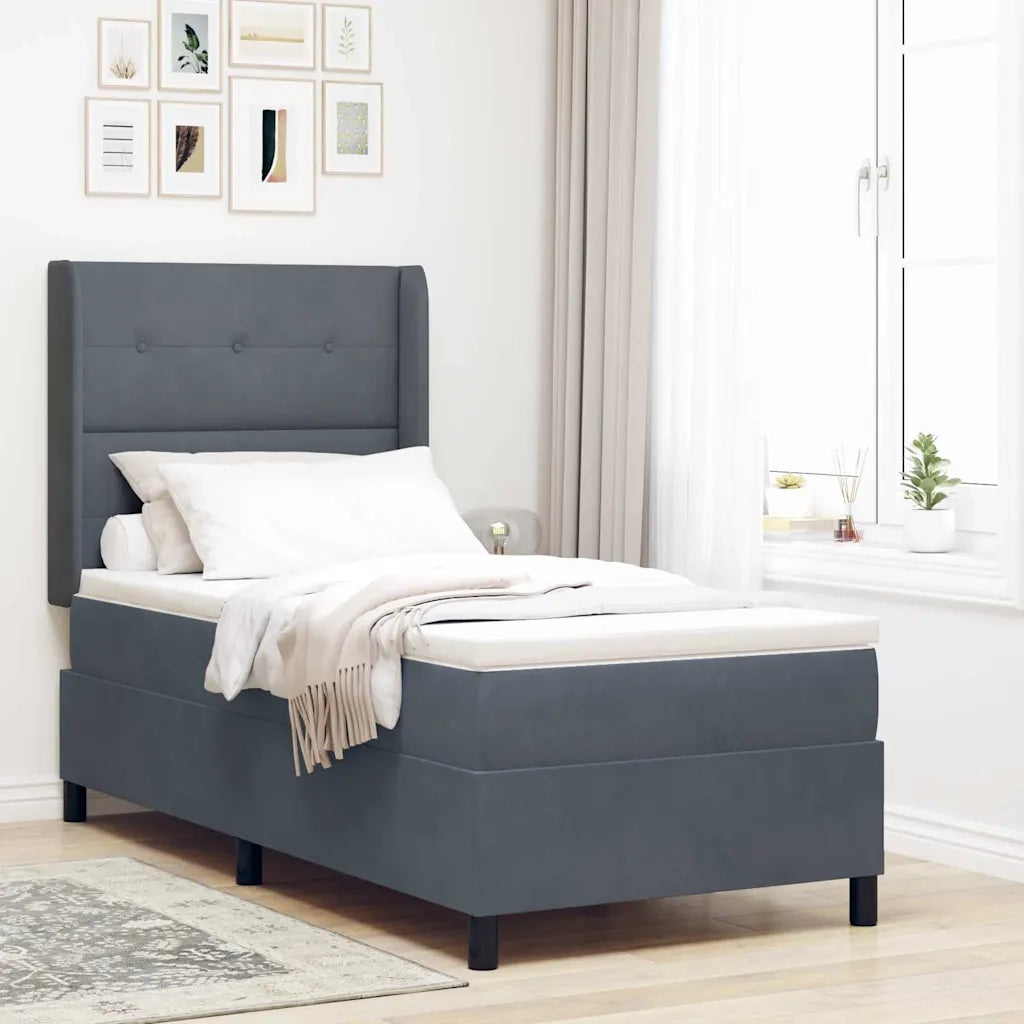 Letto a molle con materasso Grigio scuro 90 x 200 cm Velluto