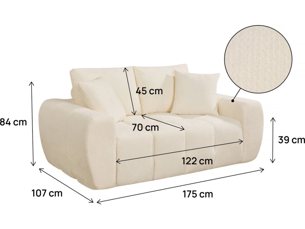 Divano diritto "Léonie" in tessuto a bolle - 2 posti - Beige