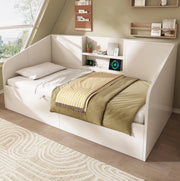 Letto 90x190 cm con contenitore idraulico e stazione di ricarica in legno bianco