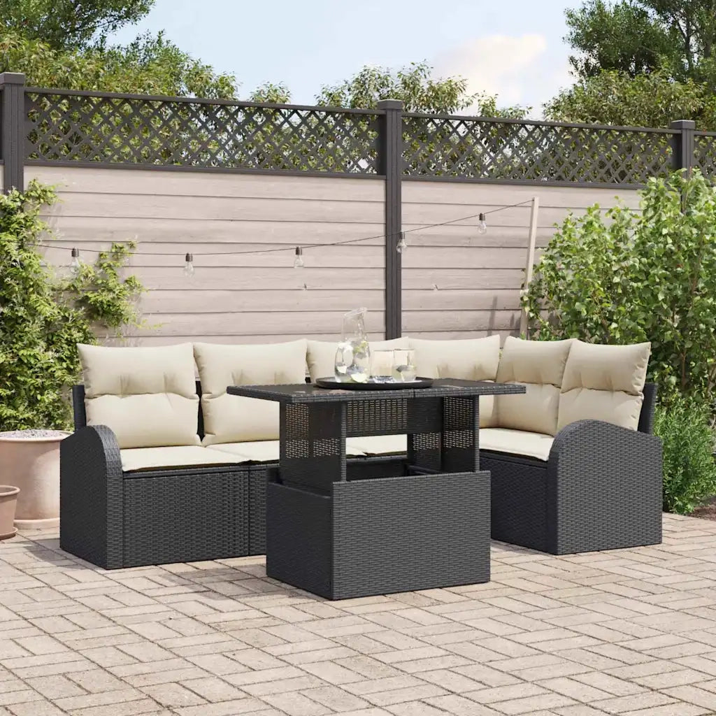 Set Divano da Giardino 6 pcs Nero e Crema polyrattan 3348643