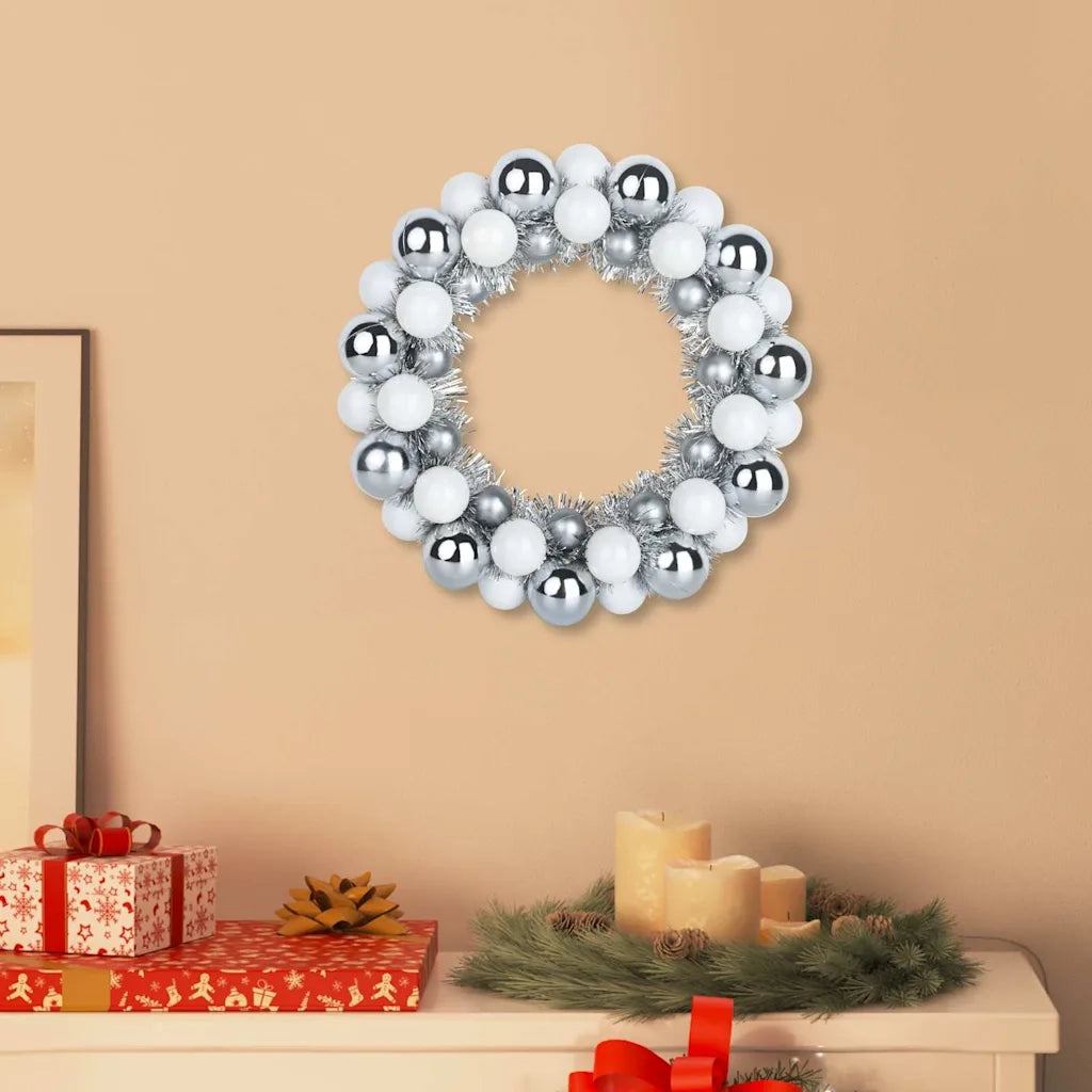 Corone di Palline di Natale 2 pcs Bianco e Argento 42019685