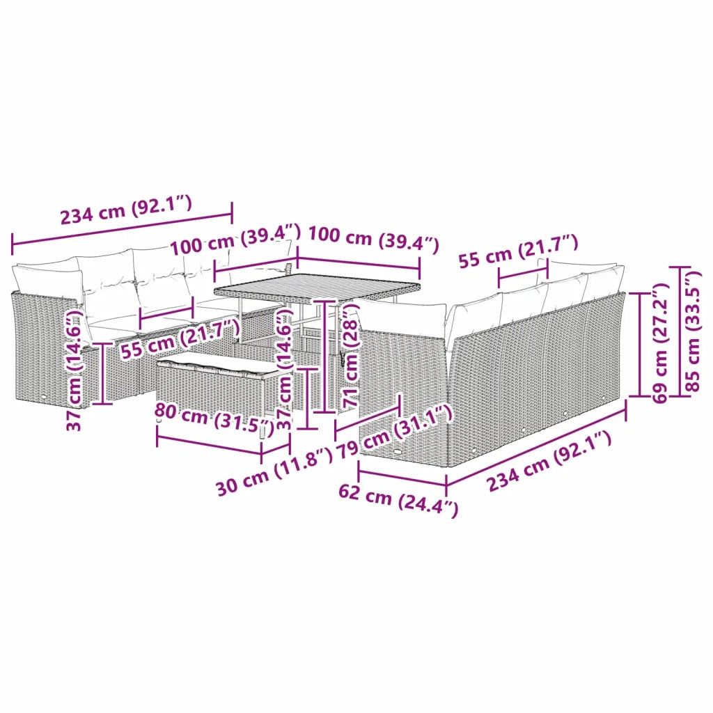 Set Divano da Giardino 11 pcs Nero polyrattan 3361464