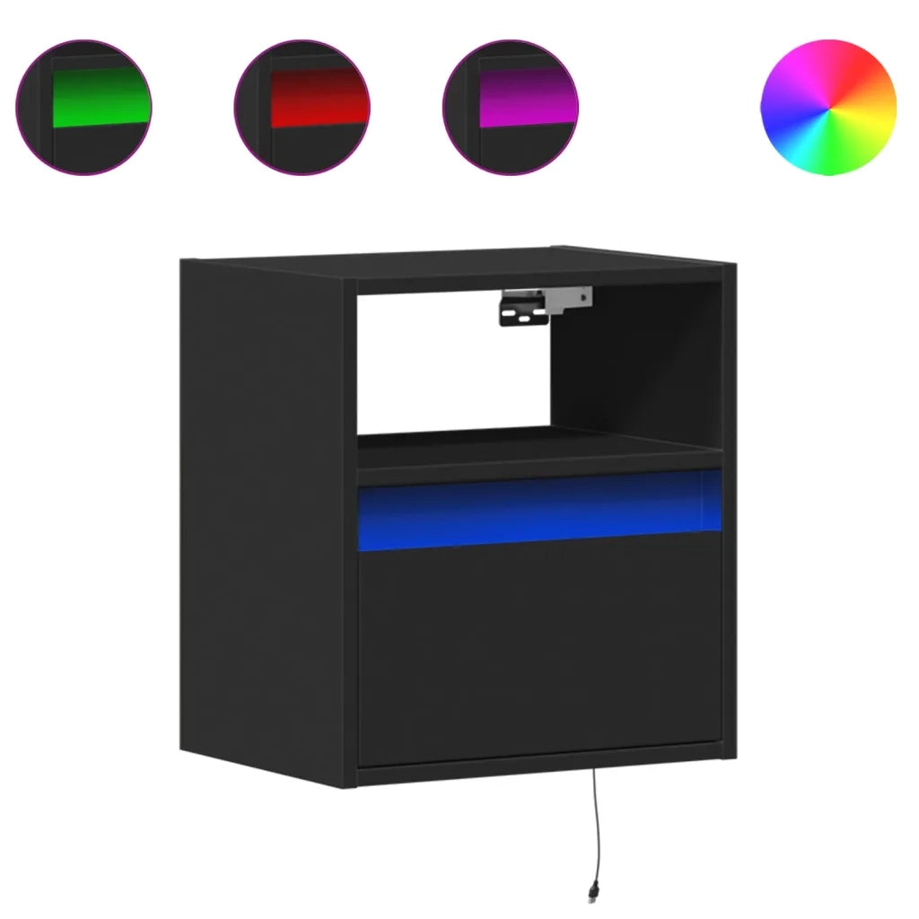 Comodini a Parete con Luci LED 2 pz Neri 3307978