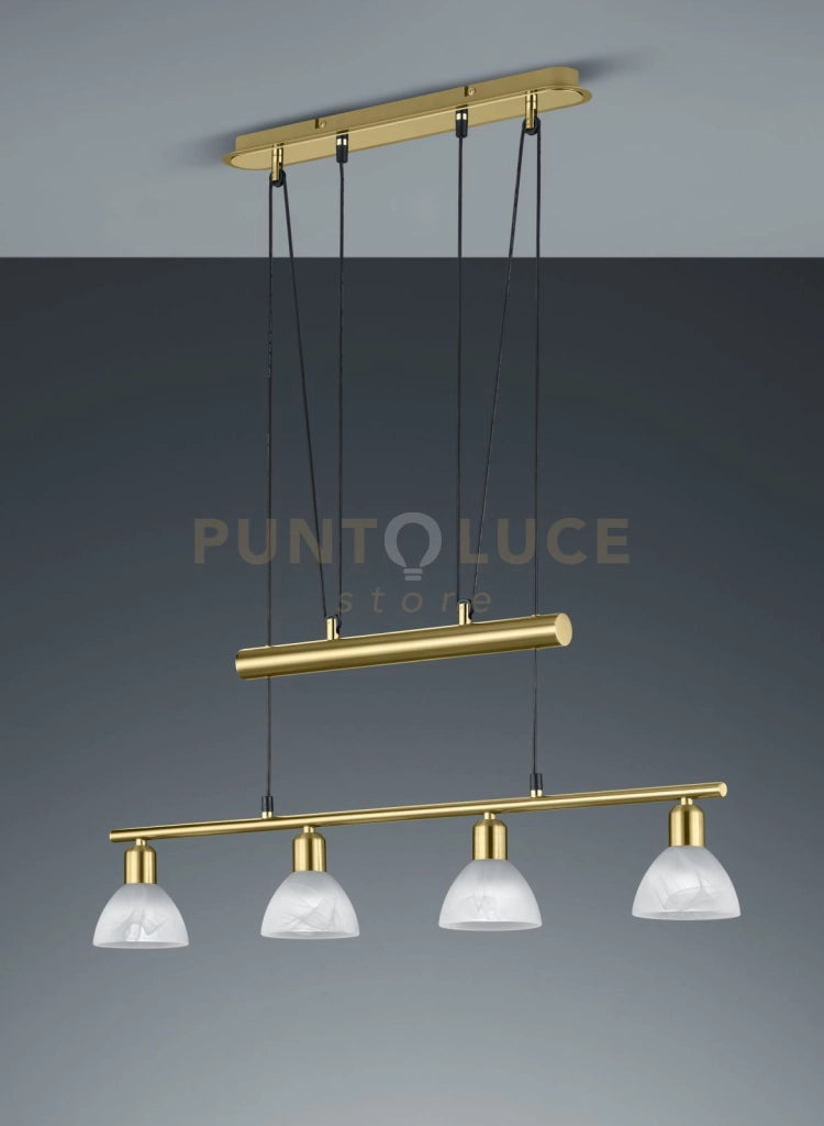 LEVISTO SOSPENSIONE CON BILANCERE LED 4 VETRI OTTONE L.80,5 CM 4 LUCI ATTACCO E14, LAMPADINE INCLUE 19,6W 1880LM 3000K