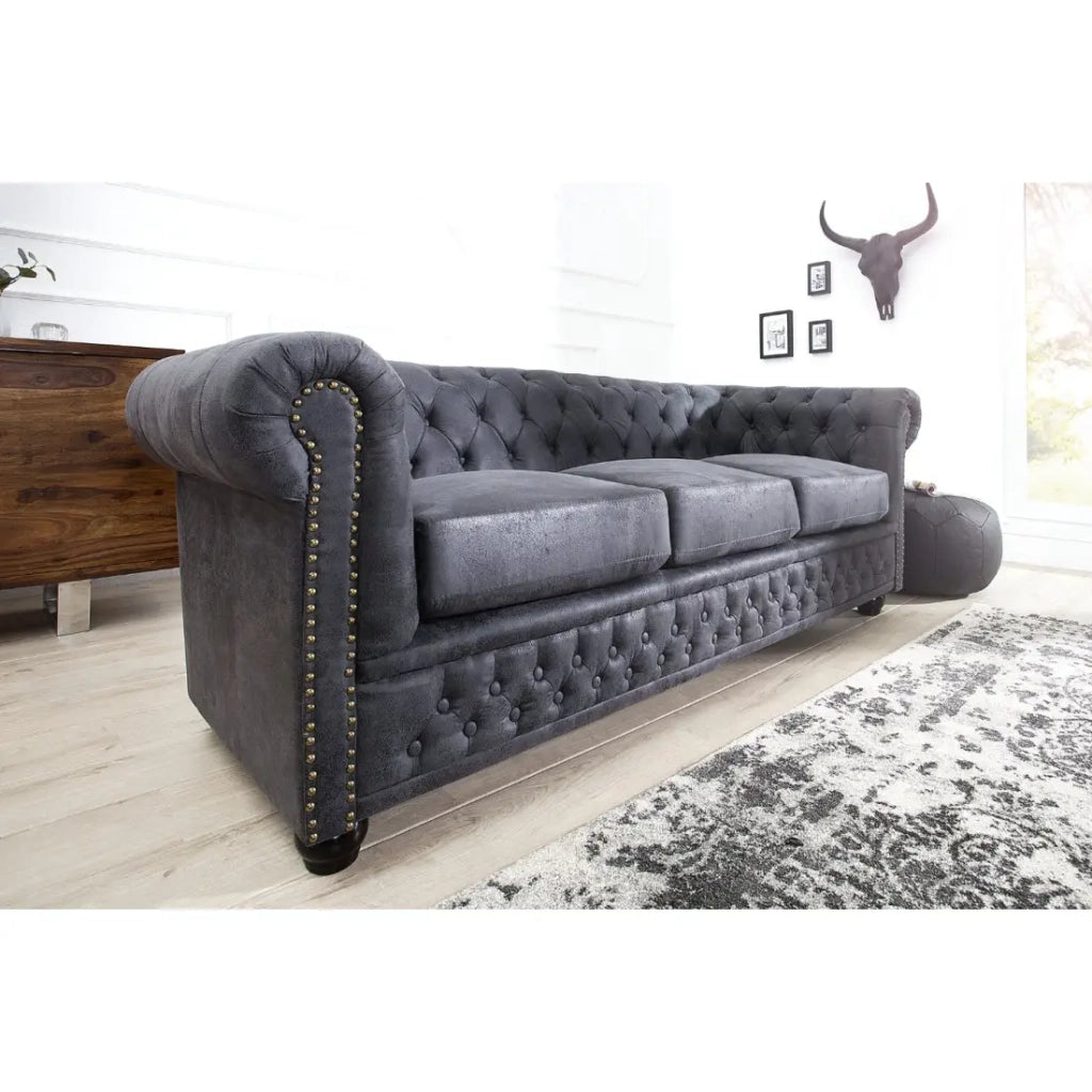 Divano destro EDGAR – Grigio bluastro – 3 posti – Stile barocco