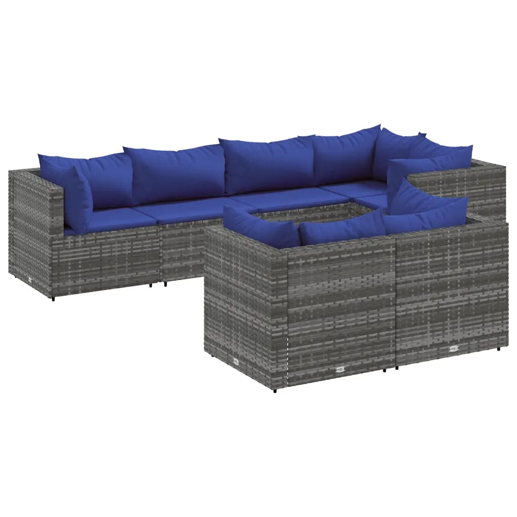 Set Divani da Giardino 7 pz con Cuscini in Polyrattan Grigio 3308191