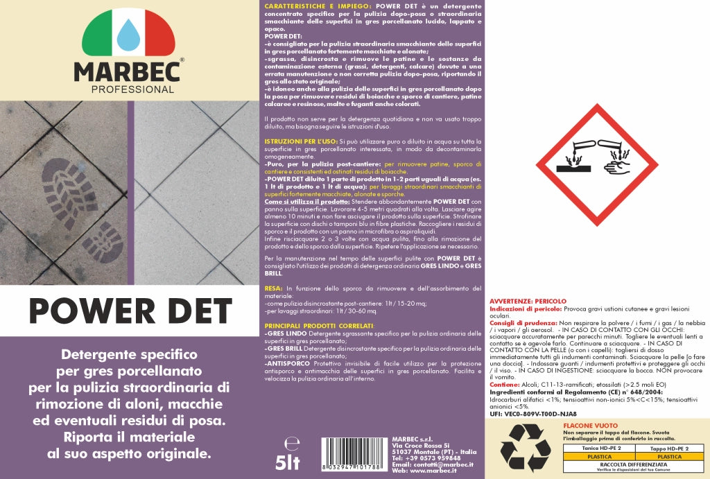 Come pulire il gres porcellanato POWER DET   5LT