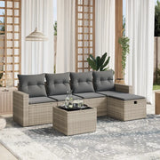 Set Divano da Giardino 6pz con Cuscini Grigio Chiaro Polyrattan