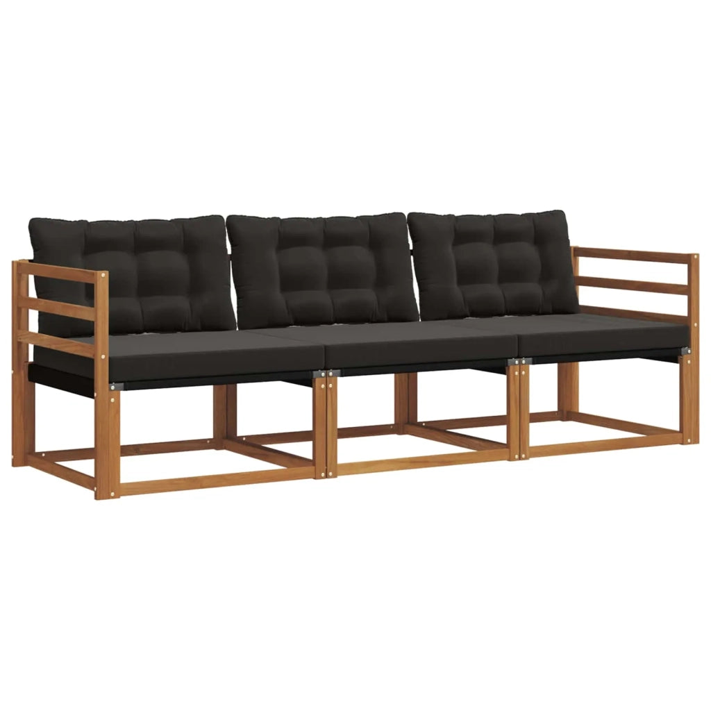 Set di divani da esterno con cuscino 3 pcs Naturale e Nero 3369135