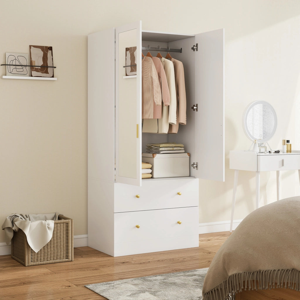 Armadio con specchio e cassetti ¨C Minimal ¨C Bianco 80x50x180 cm