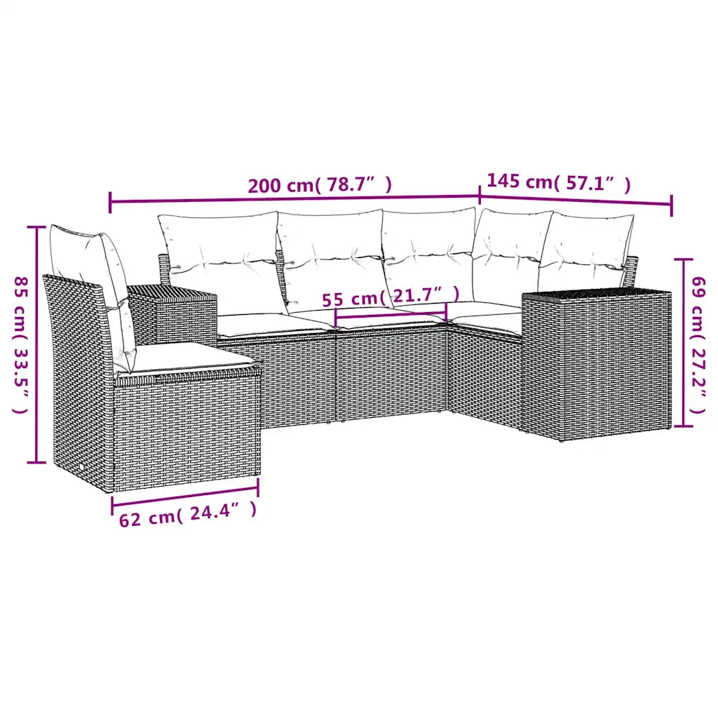 Set Divano da Giardino 5 pz con Cuscini Marrone in Polyrattan 3254910