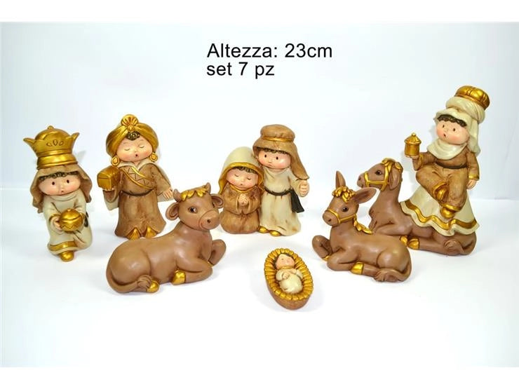 Decorazione Natale Presepe Natività Abiti Glitterati Oro 7 Pezzi 23 cm