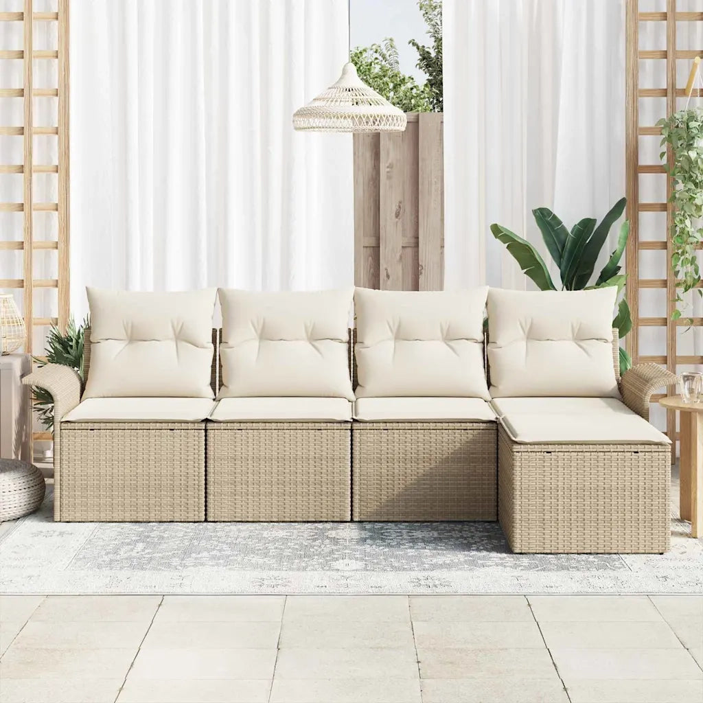 Set Divano da Giardino con cuscino 5 pcs Beige polyrattan