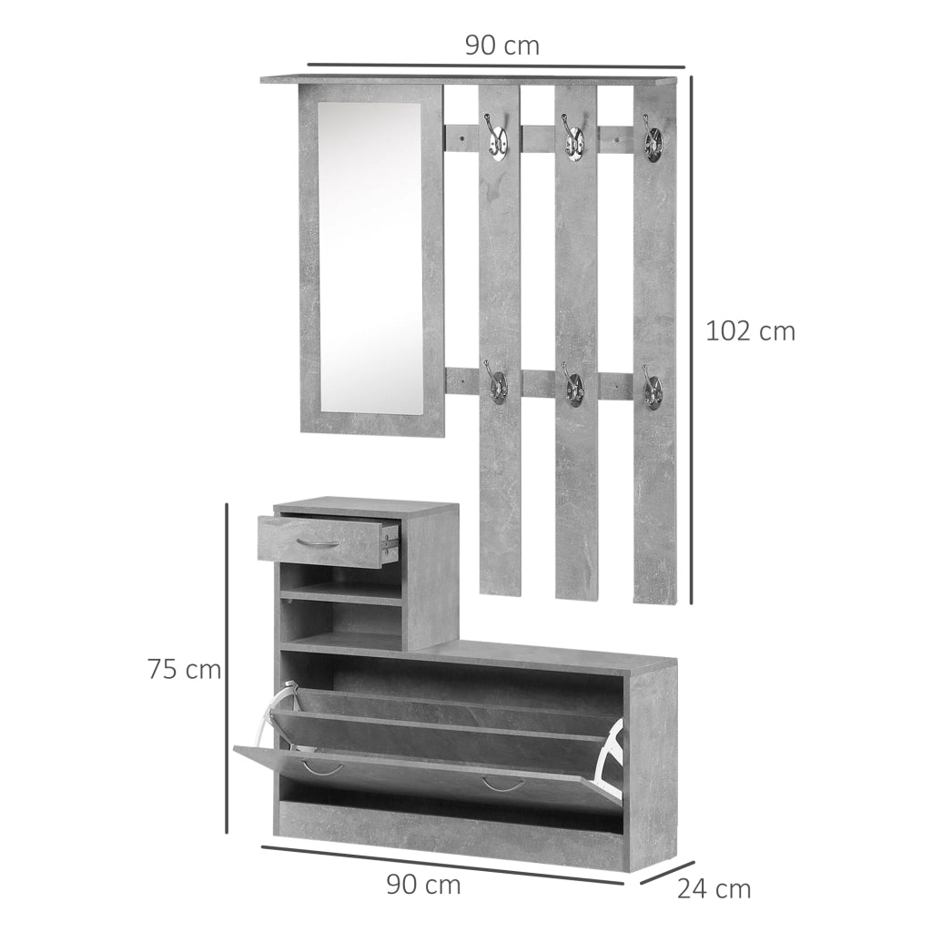 Scarpiera con Specchio e Appendiabiti ¨C Zephmum ¨C Grigio