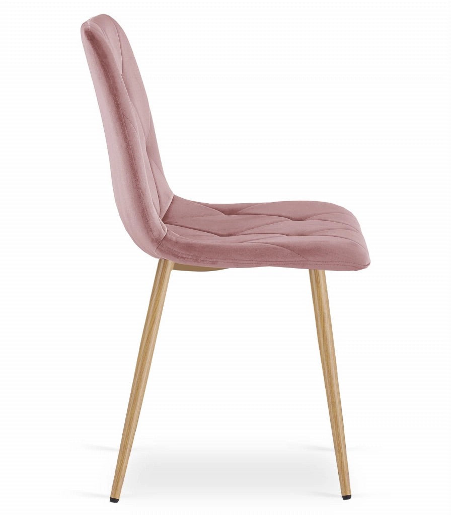 Sedia Valora TYRA in velluto rosa con gambe in legno
