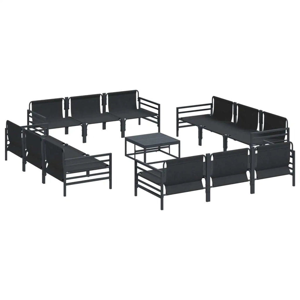 Set Divano da Giardino con cuscino 13 pcs Nero Acciaio