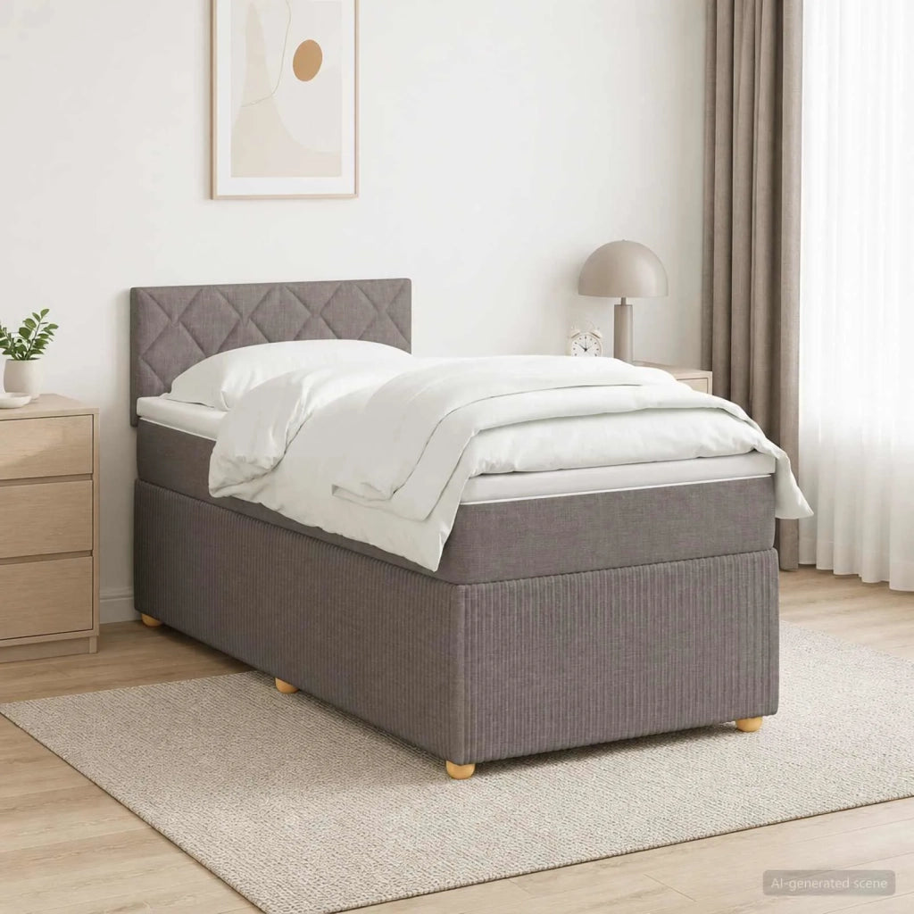 Letto box spring con materasso Tortora 90 x 190 cm Tessuto 3452831