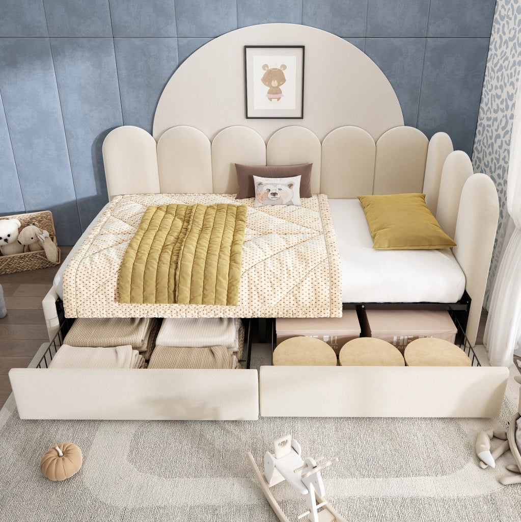 Letto imbottito 90x190 cm in velluto con 2 cassetti e rete a doghe