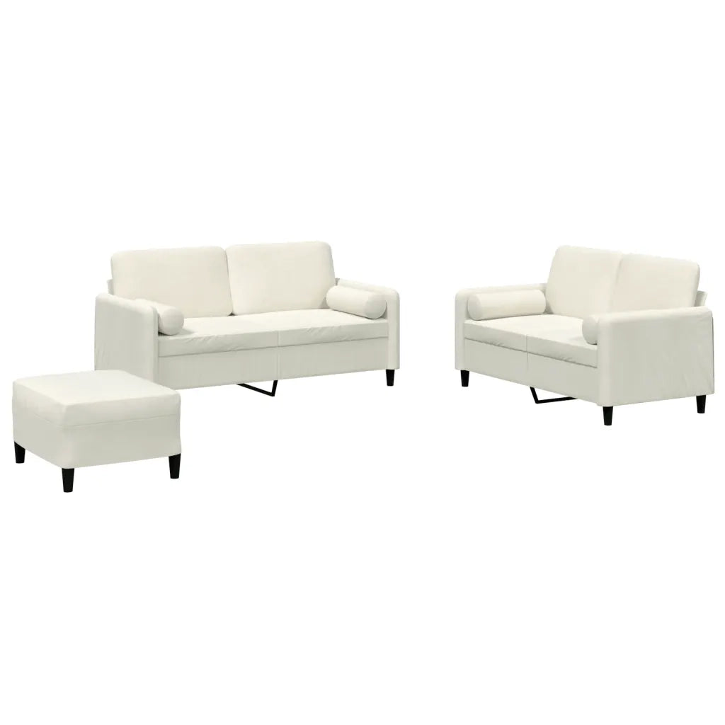 Set di Divani 3 pz con Cuscini Crema in Velluto 3202012