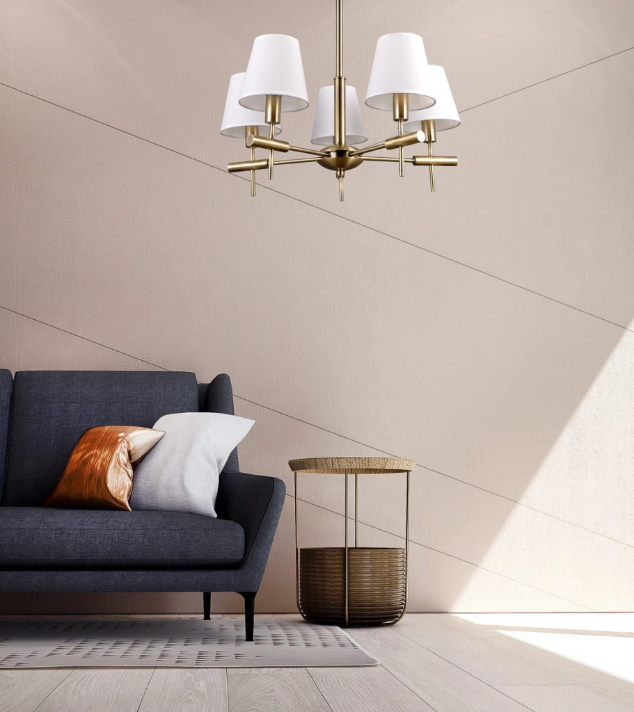 Lampadario Italux Balter 5 luci E14 bianco ottone classico