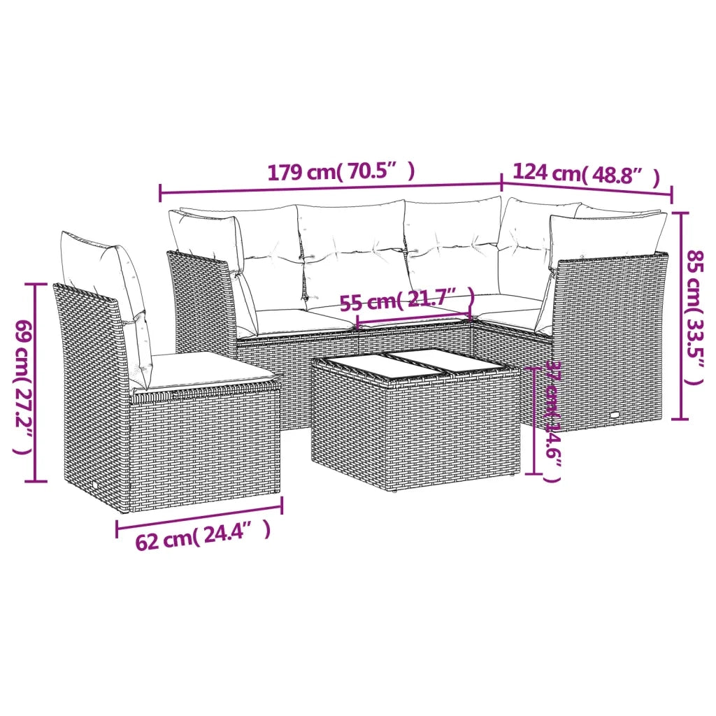 Set Divano da Giardino 6pz con Cuscini Grigio Chiaro Polyrattan 3217652