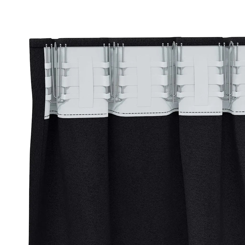 Tende Blackout con Anelli 2 pcs Nero 225 x 140 cm Poliestere 4107430