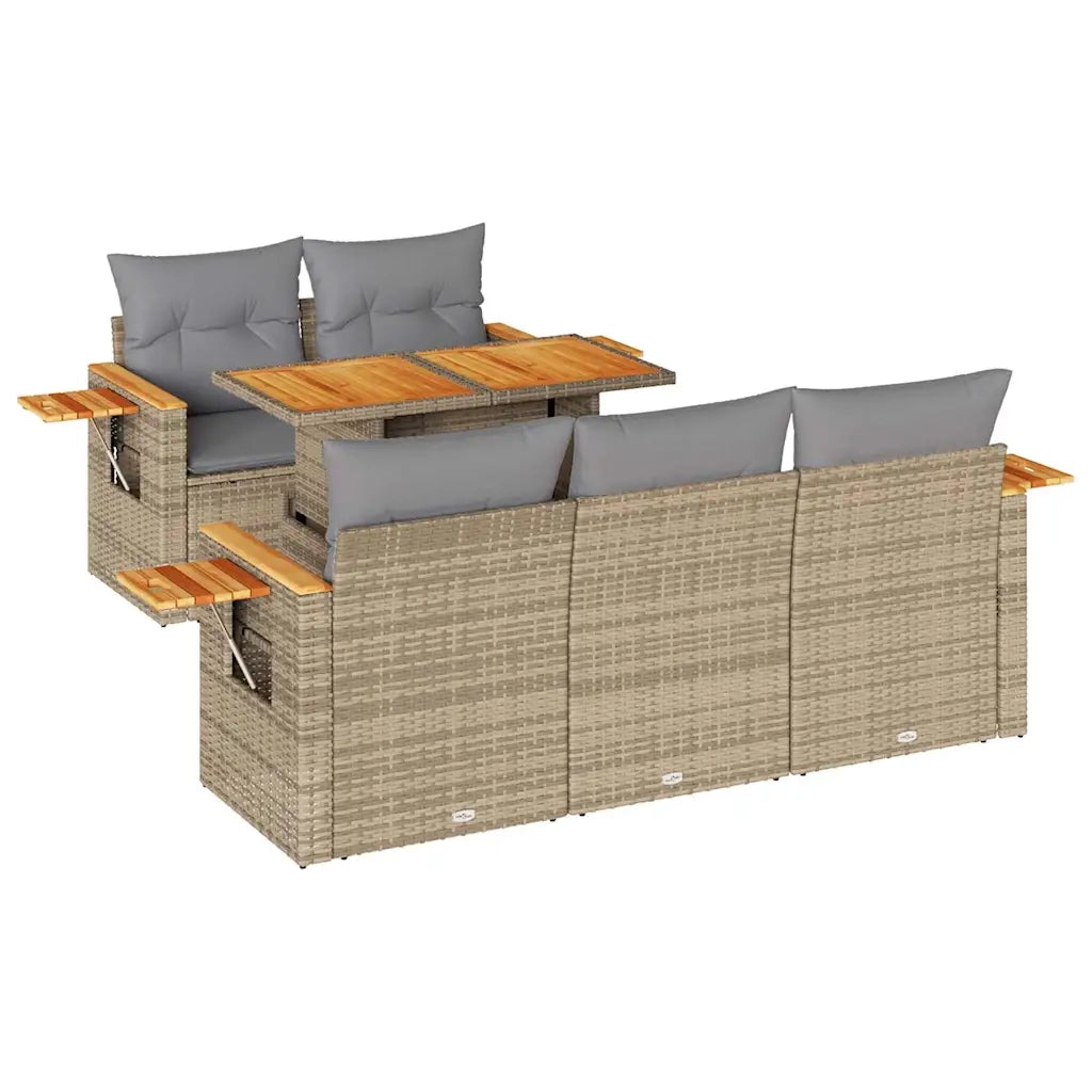 Set Divano da Giardino 6 pz con Cuscini Beige Polyrattan Acacia 3327552