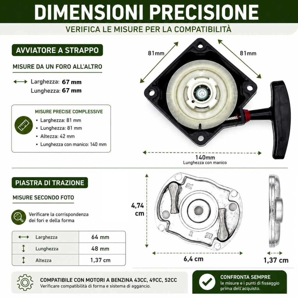 Kit Avviamento Strappo Decespugliatore 43CC 49CC 52CC con Piastra