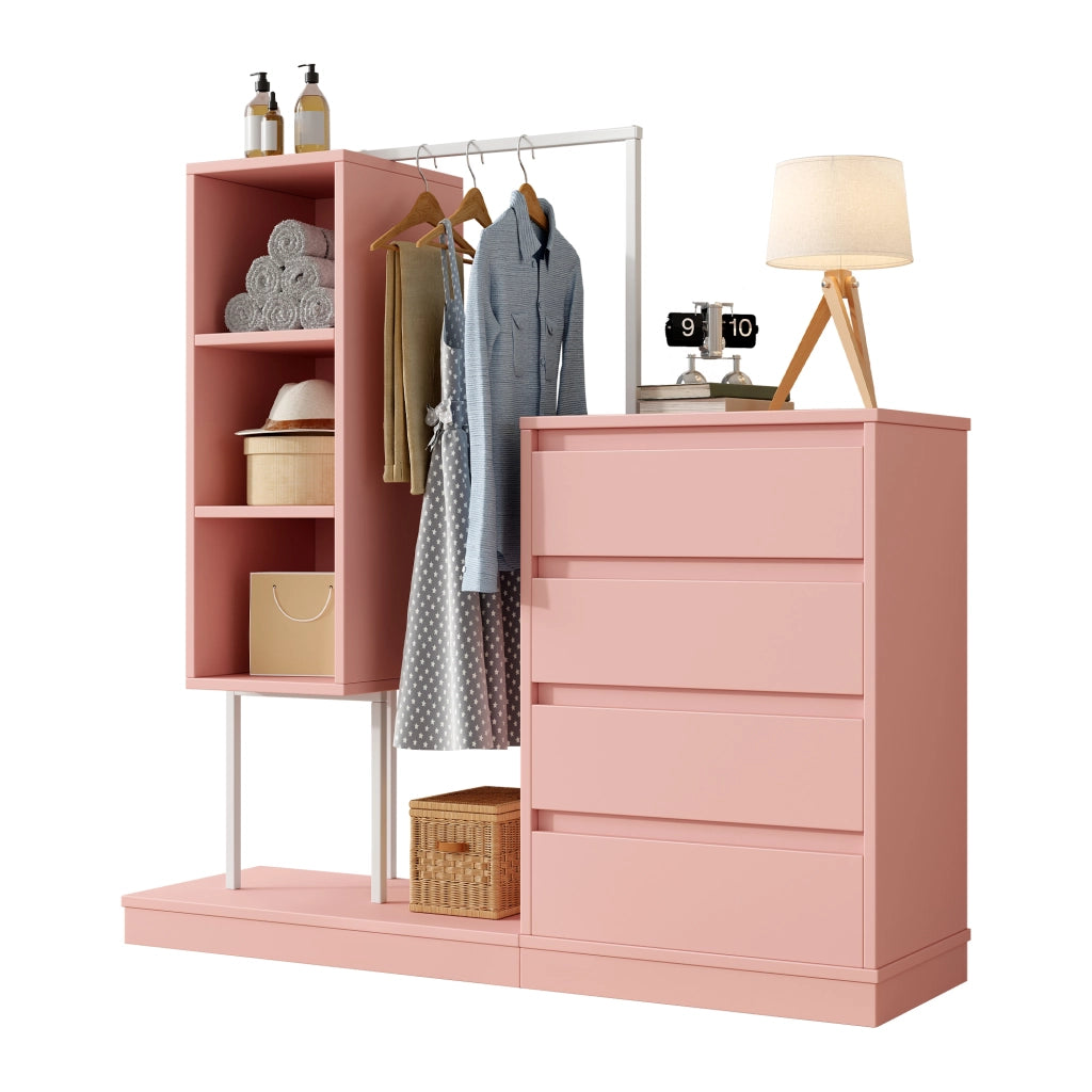 Armadio con Cassetti e Appendiabiti ¨C MINIMAL ¨C Rosa, B140xP40xH135
