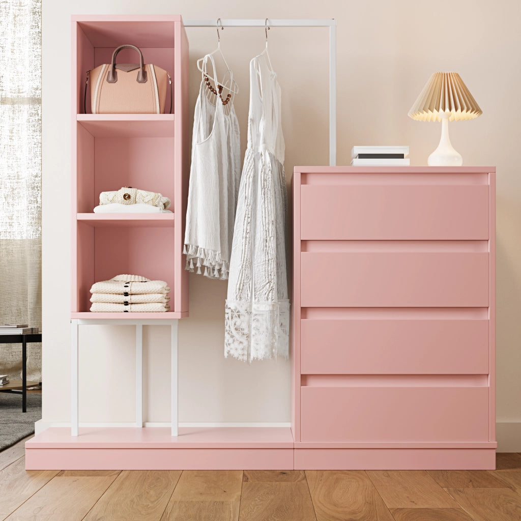 Armadio con Cassetti e Appendiabiti ¨C MINIMAL ¨C Rosa, B140xP40xH135