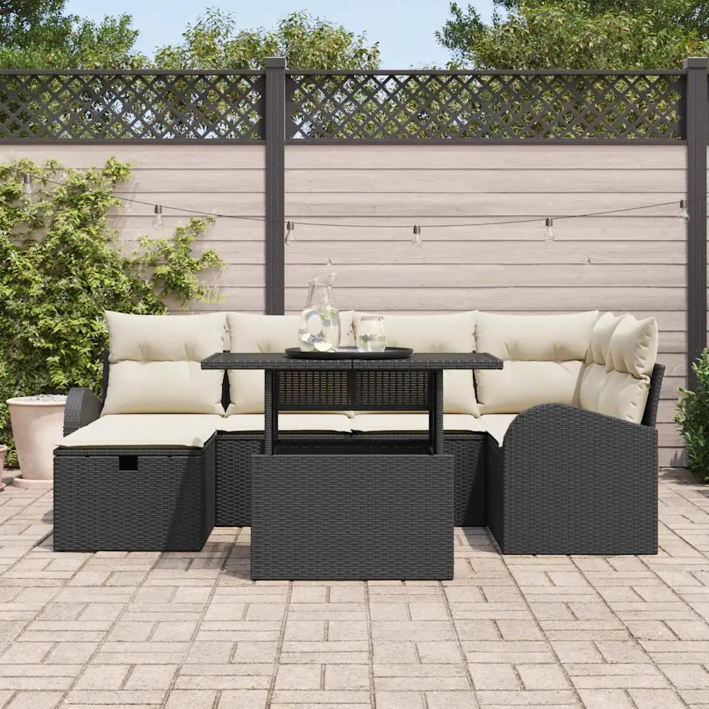 Set Divano da Giardino con cuscino 7 pcs Nero Poly Rattan 3361086