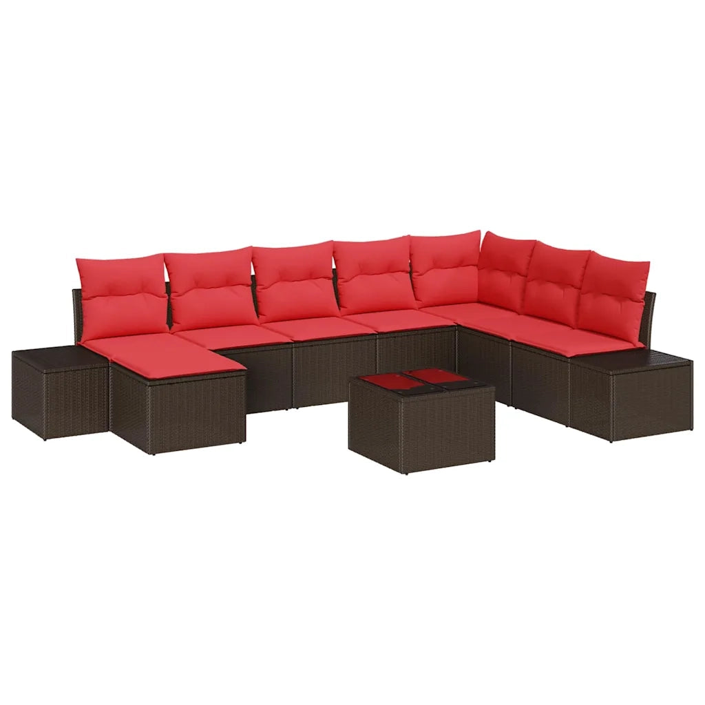 Set Divano da Giardino 8 pz Marrone e Rosso polyrattan 3355863