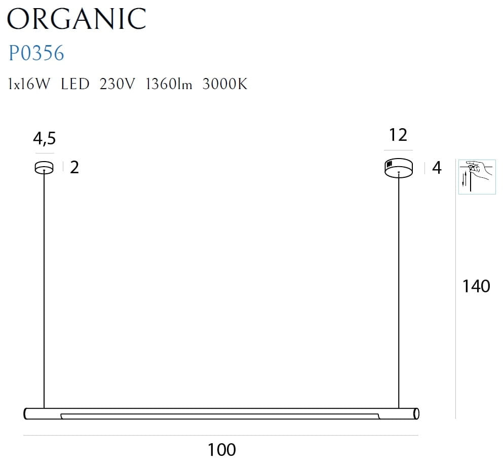 Lampada sospesa Maxlight Organic oro 100cm LED 16W
