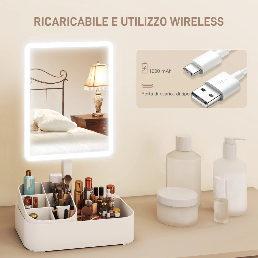 Specchio da Trucco con Luce LED ¨C Xylo ¨C Rotazione 180¡ã Bianco