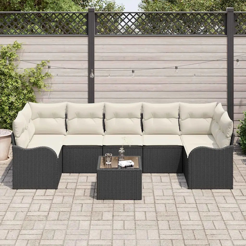Set Divano da Giardino con cuscino 8 pcs Nero e Crema