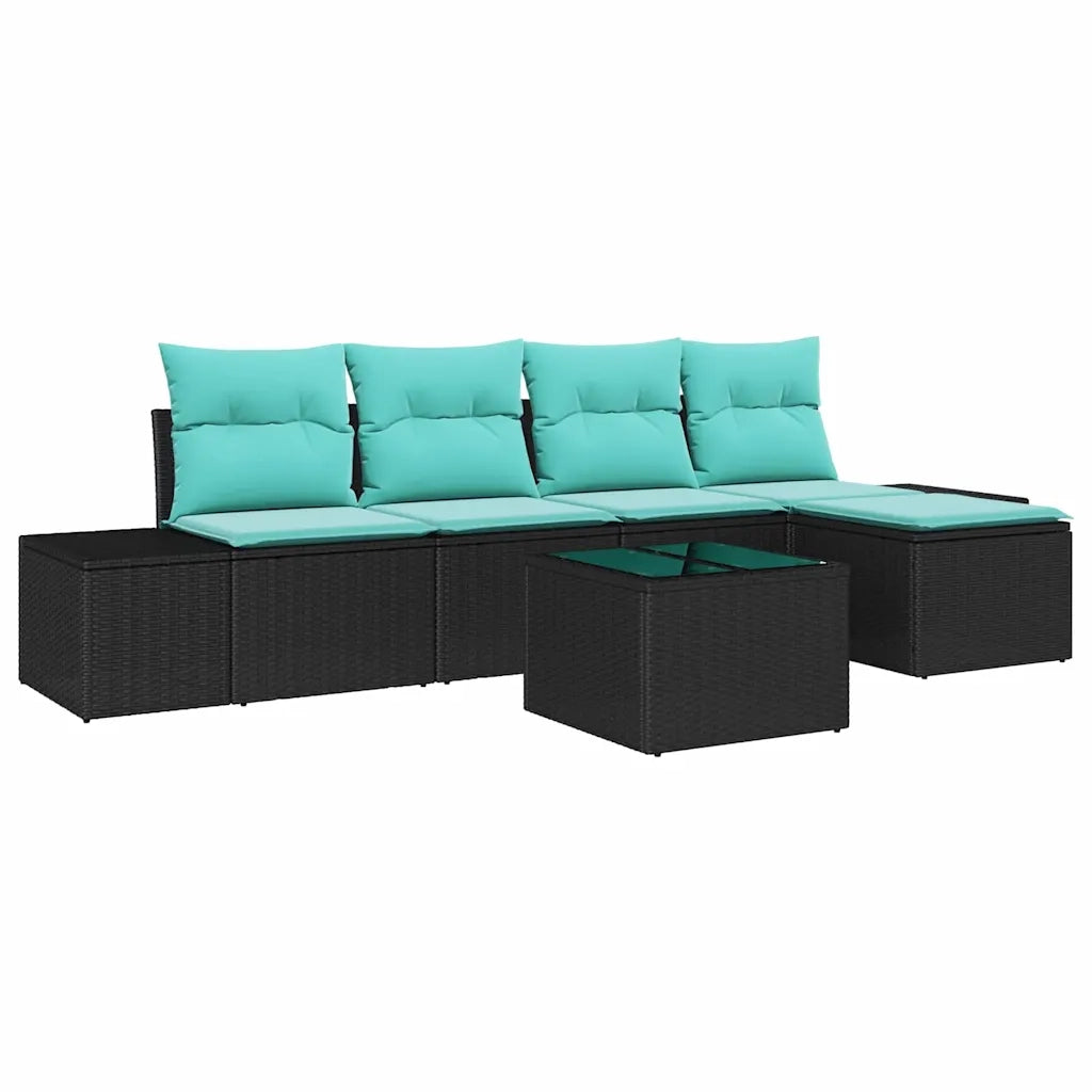 Set Divano da Giardino 5 pz Nero e Turchese polyrattan 3355705
